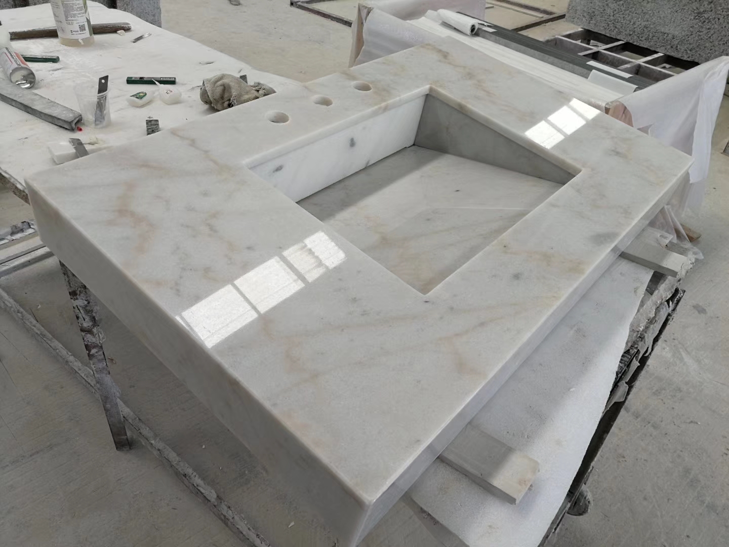 Carrara white marble bathroom vanity