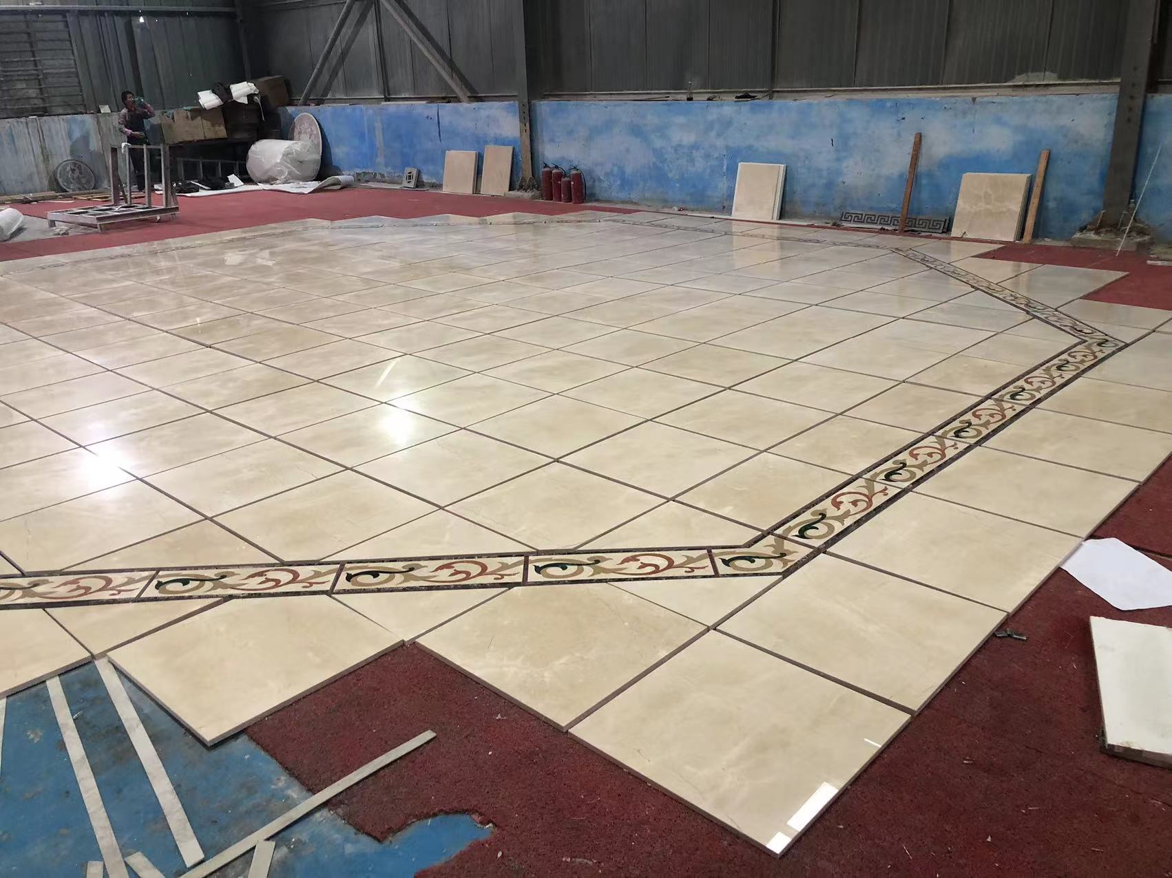 Crema marfil marble tiles lay out