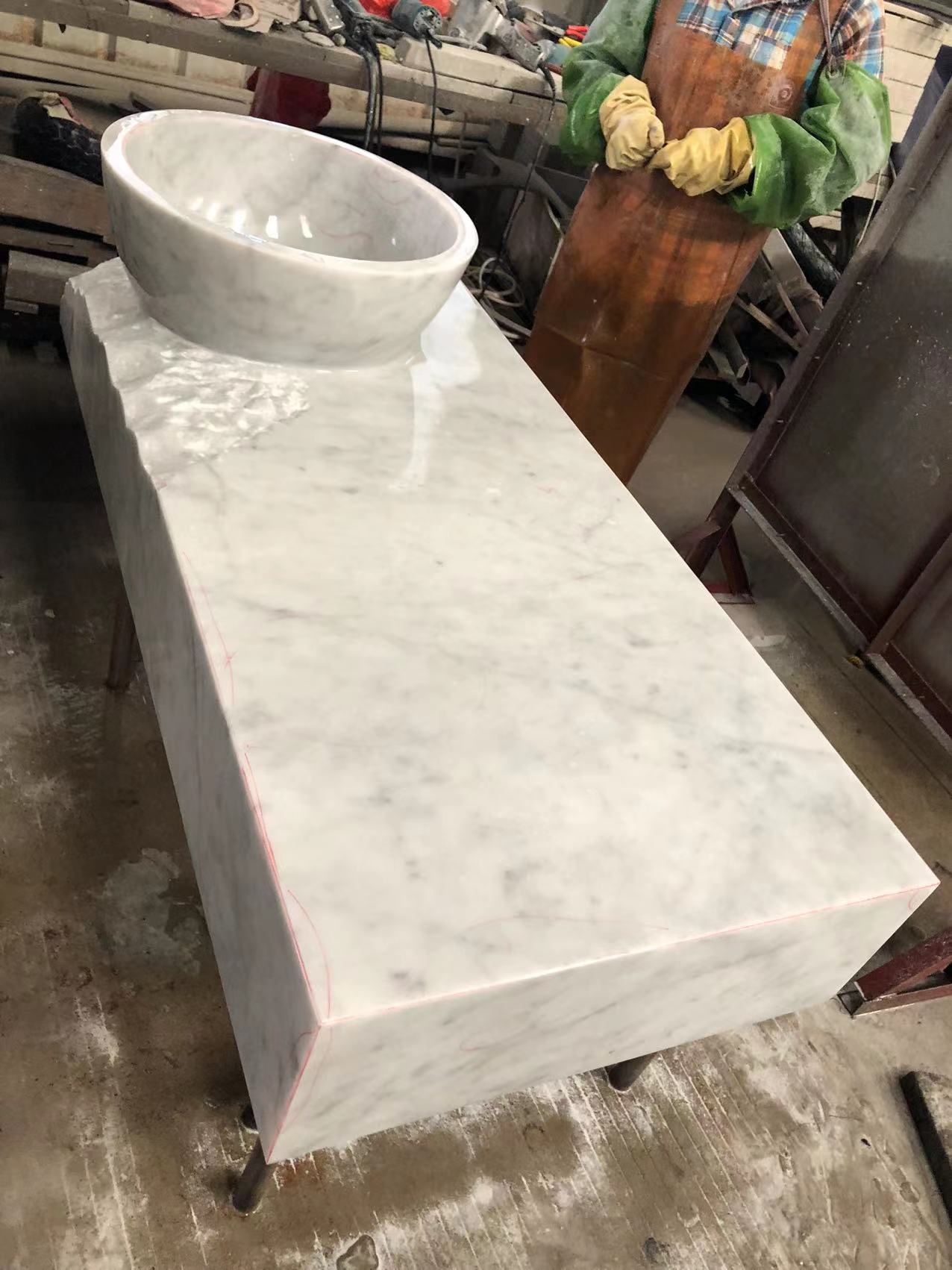 Bianco Carrara White Marble Sinks Tops