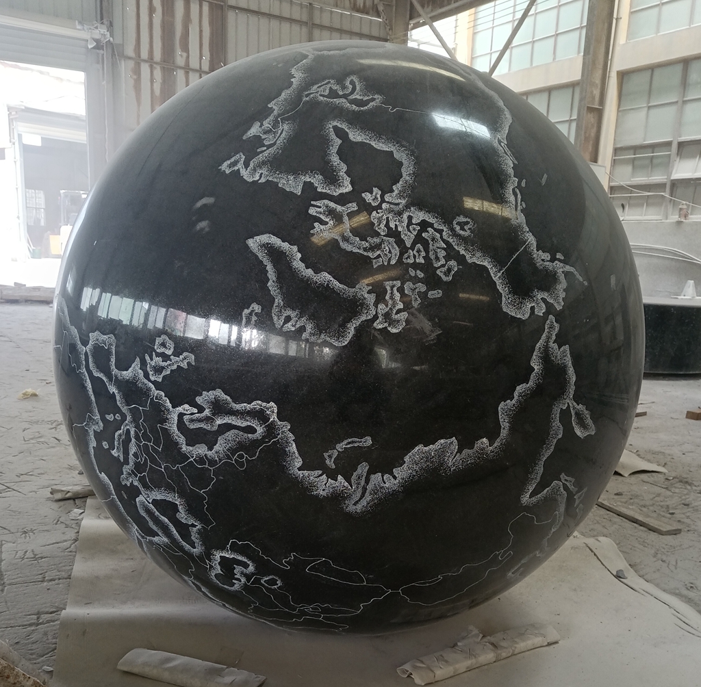 World Map Black Granite Stone Ball Foutain