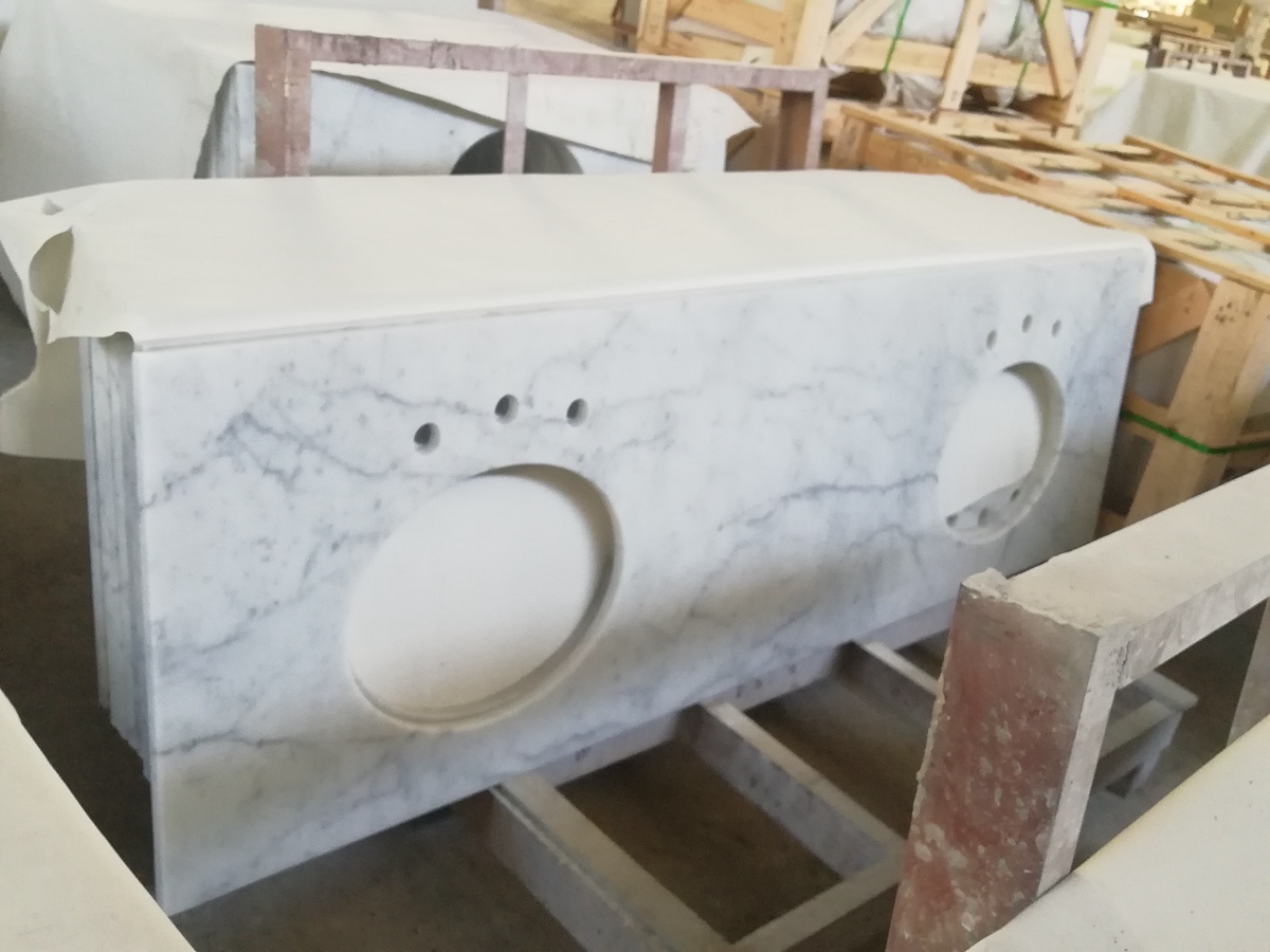 Bianco Carrara White Marble Bathroom Vanity Tops with double sinks