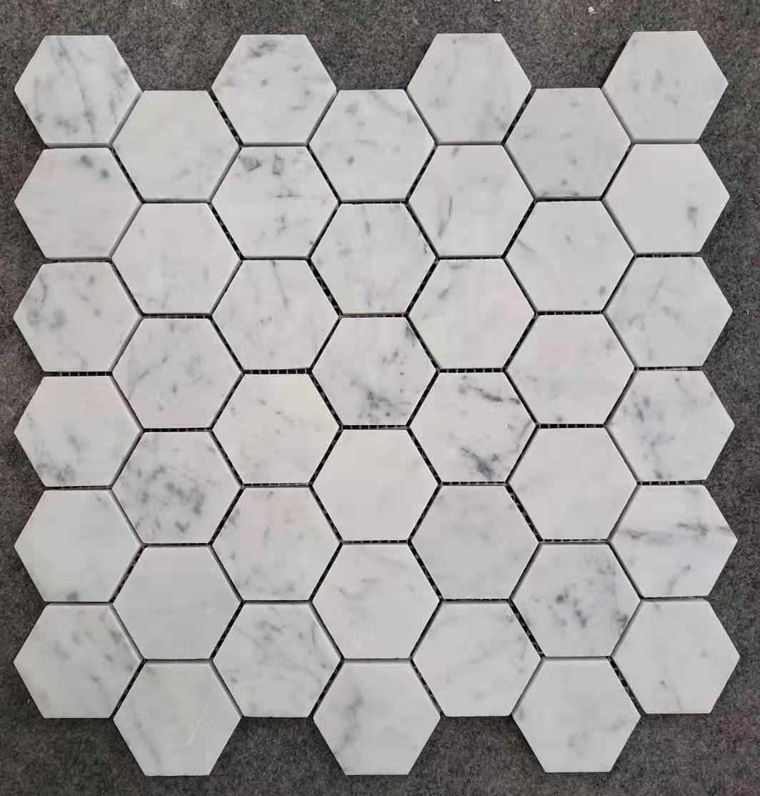 Bianco Carrara White Marble Hexagon Mosic Tiles