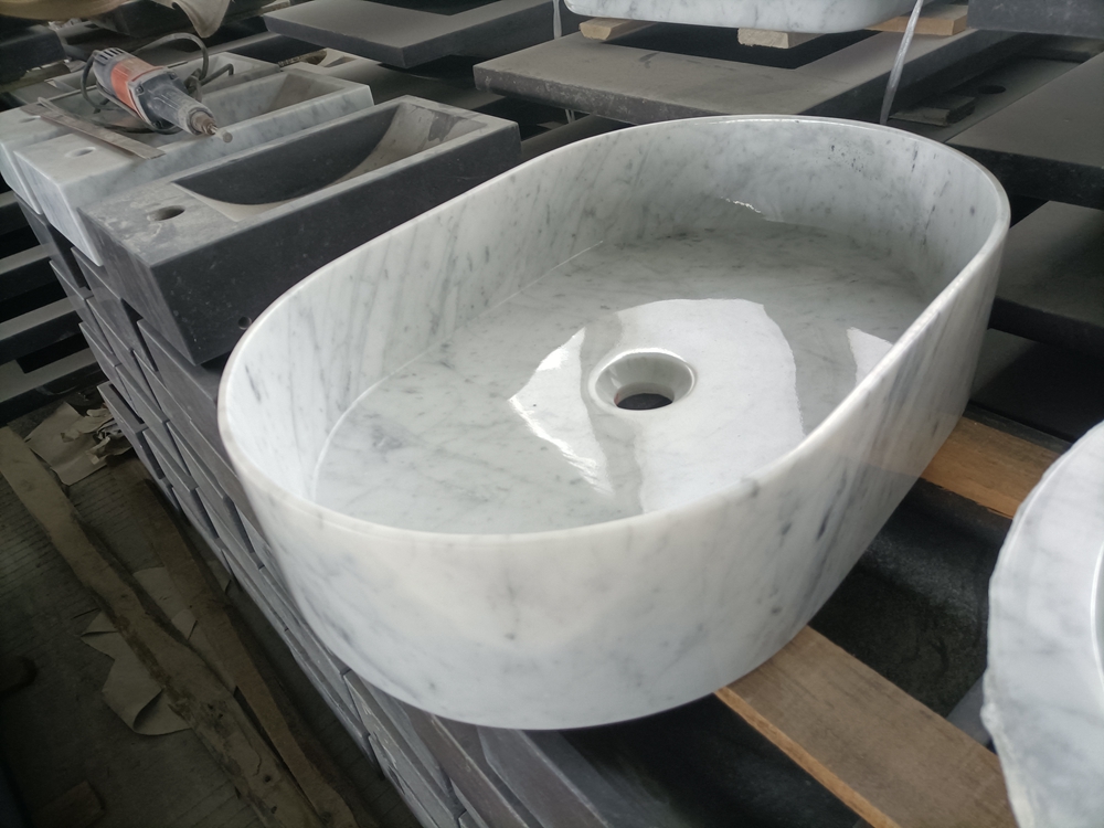 Carrara White Oval Sharp Marble Sink Basin
