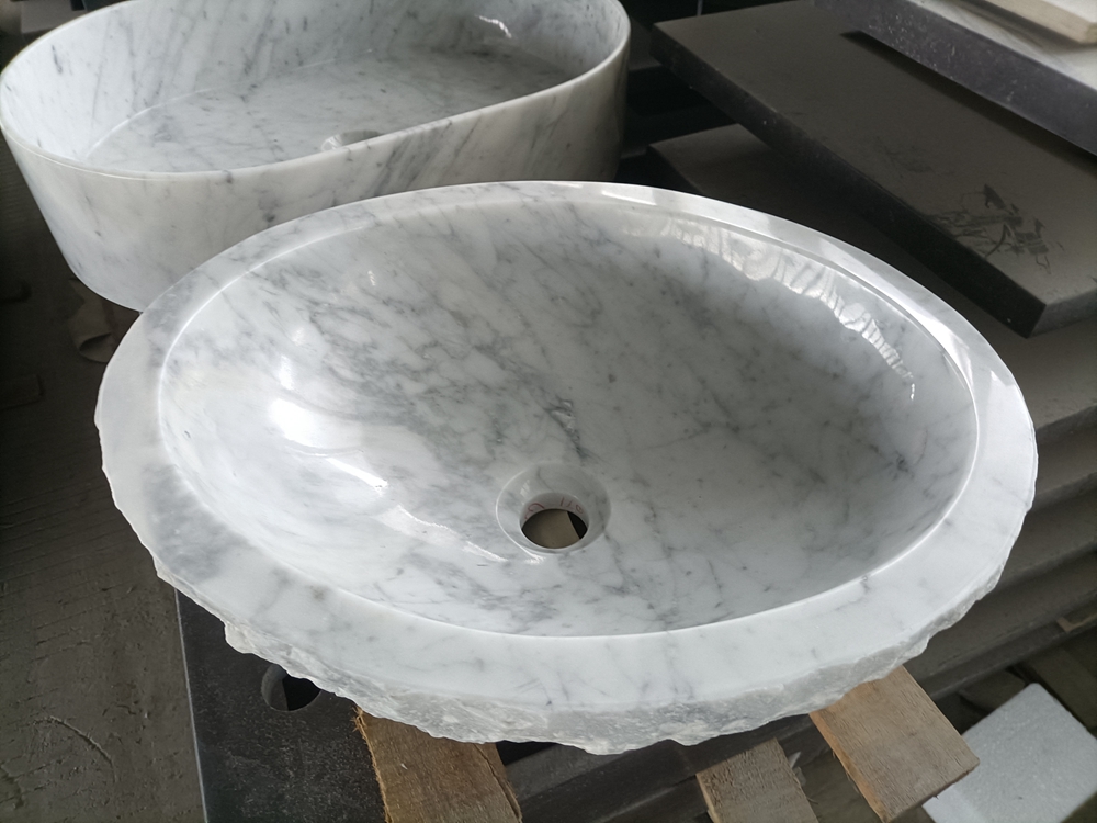 Carrara White Marble Split Polished Round Basin Sinks