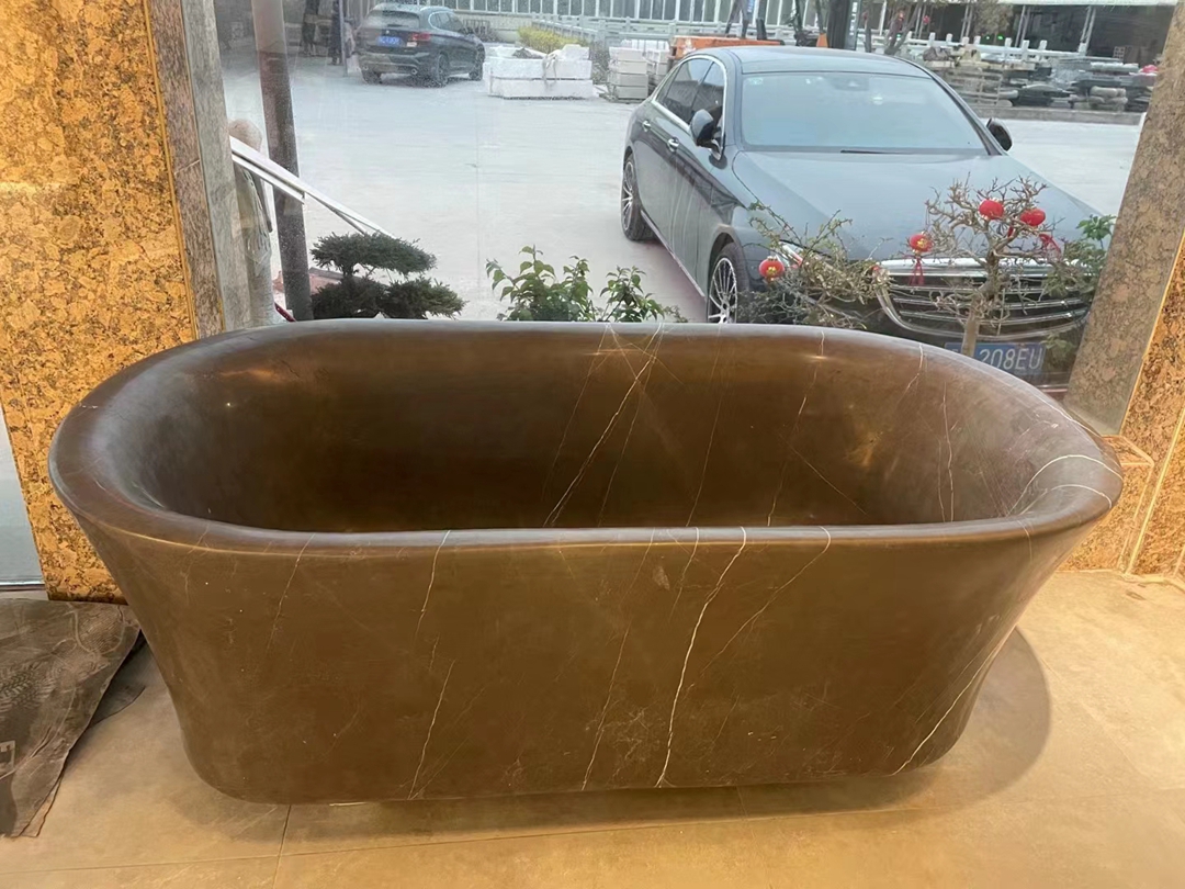 Pietra Grey Marble Bathroom Bath Tub with Gold Spots
