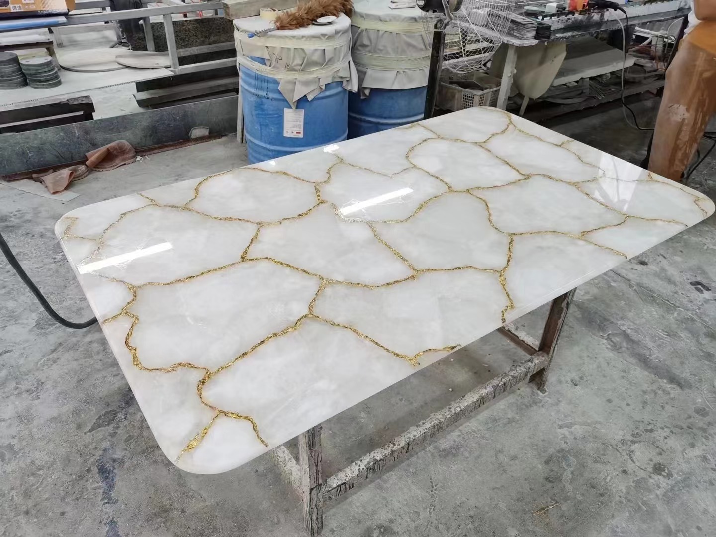White quartz solid surface stone table Gemstone Tiles
