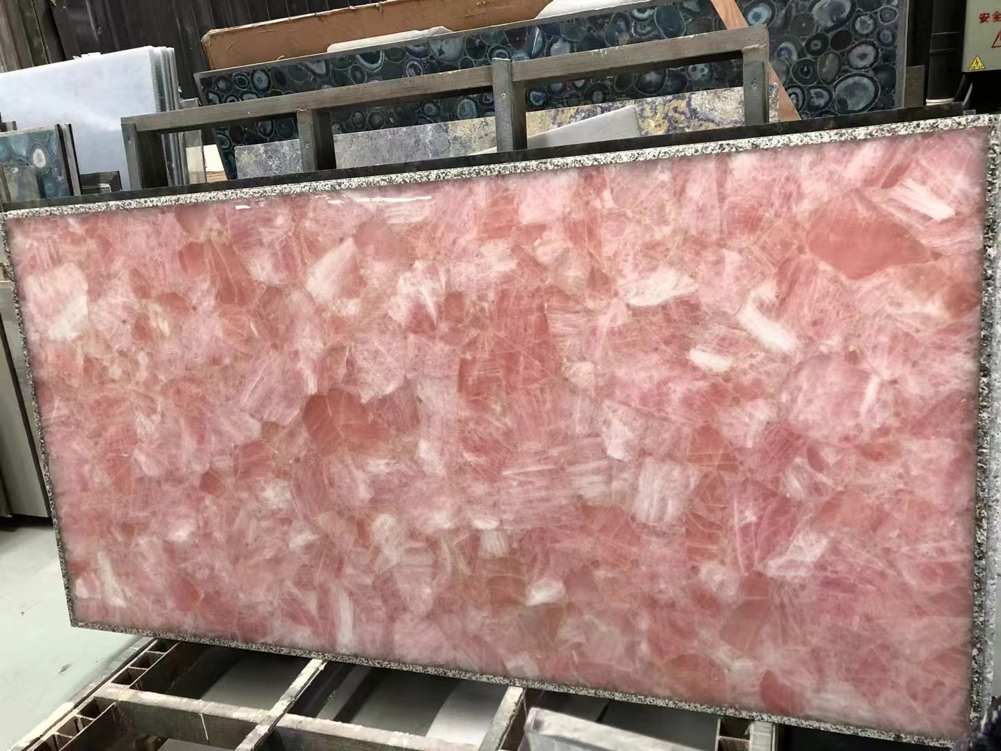 Pink quartz backlit Semiprecious Stone table