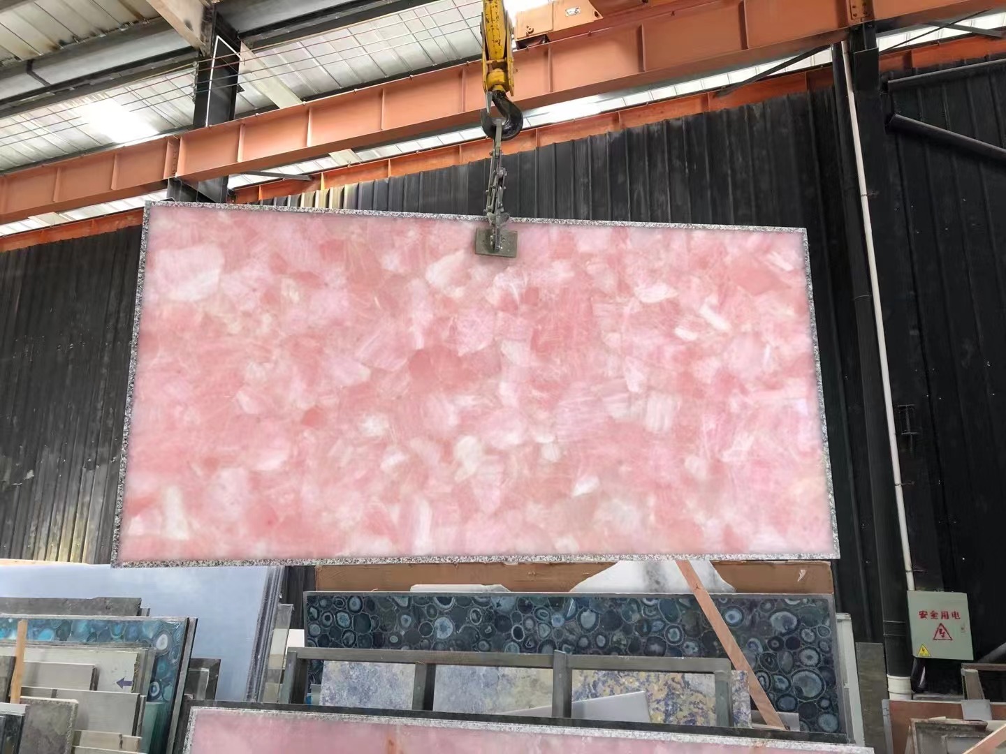 Pink quartz backlit Semiprecious Stone table