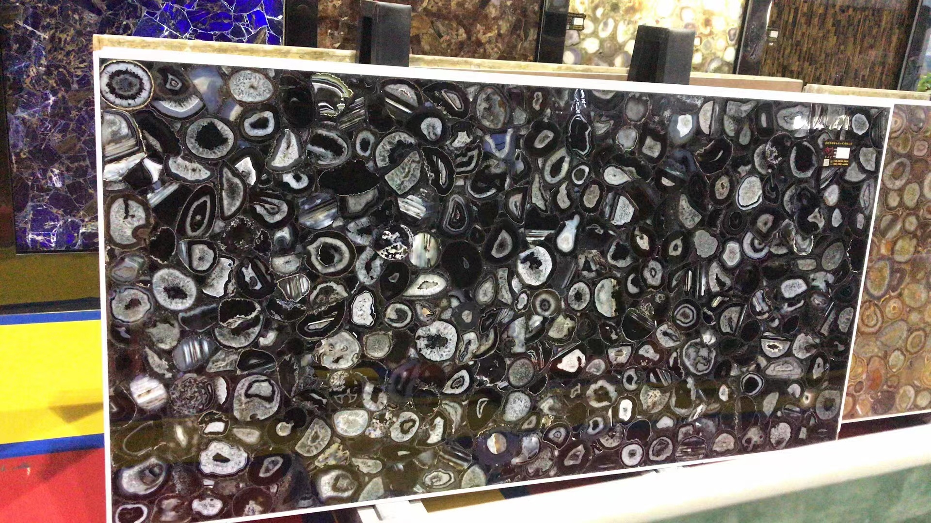 Black agate slabs semiprecious stone for wall