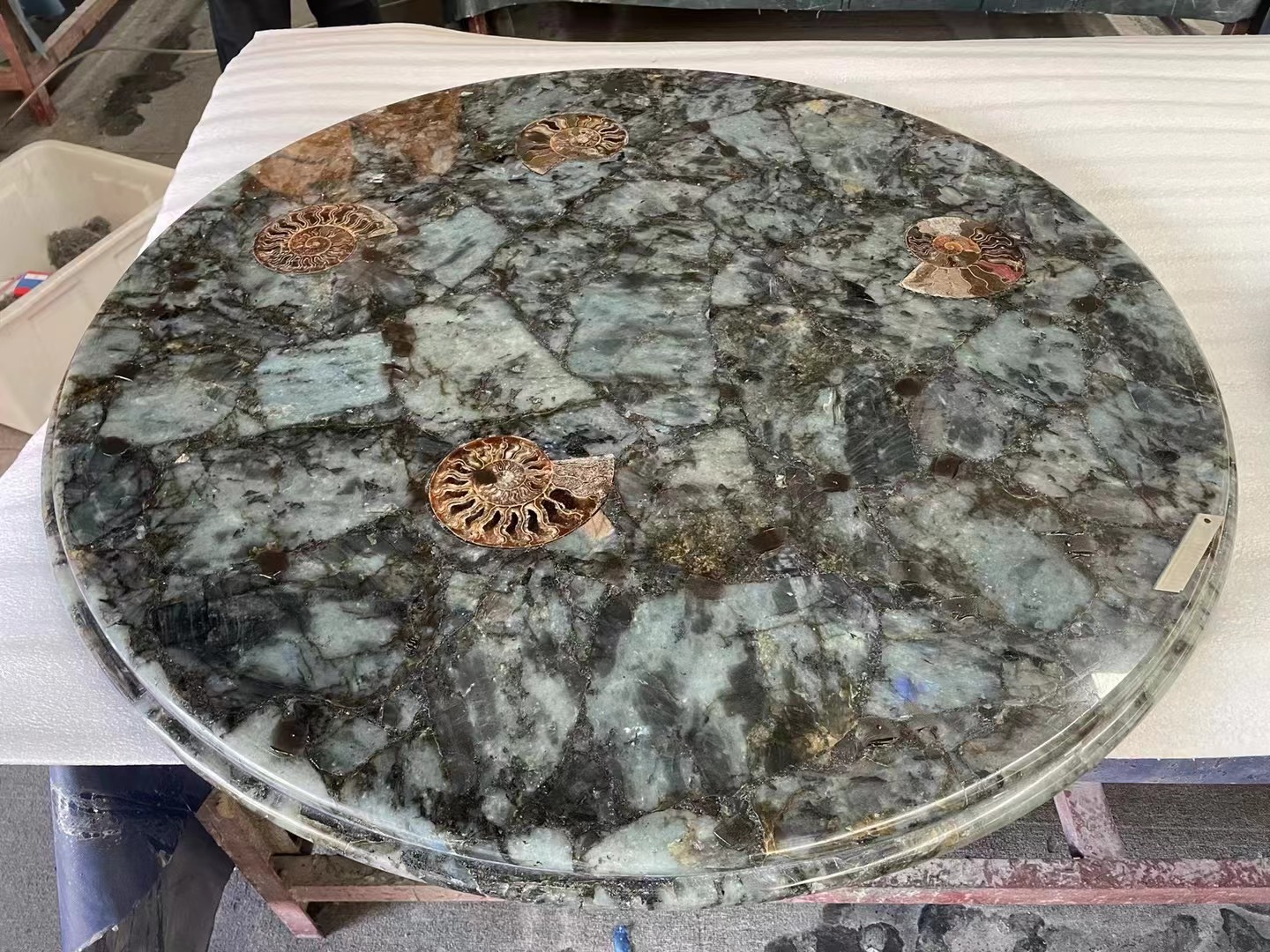 Labradorite blue semiprecious stone round table tops
