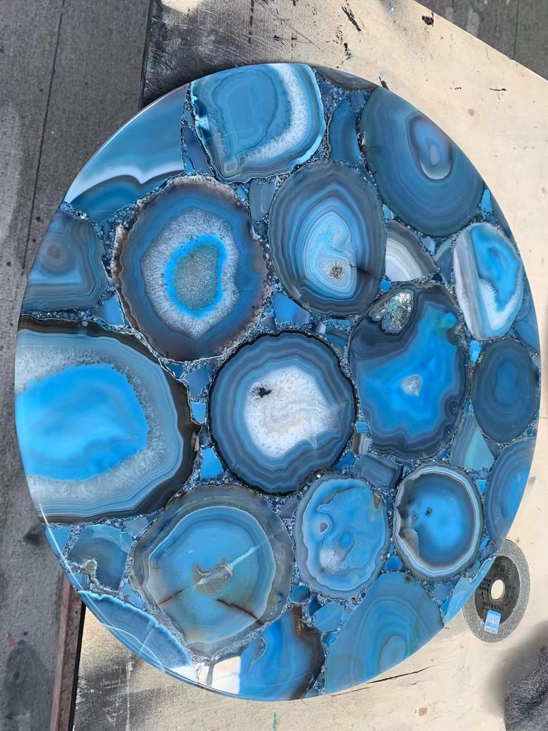Blue agate gemstone backlit coffee table tops