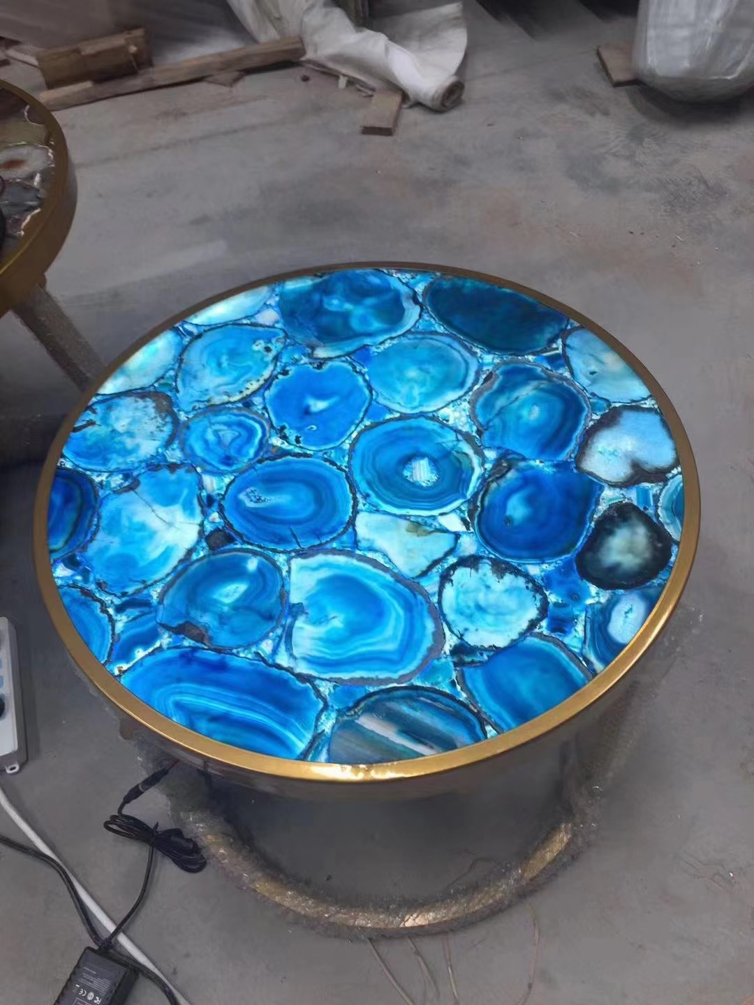 Blue agate gemstone backlit coffee table tops