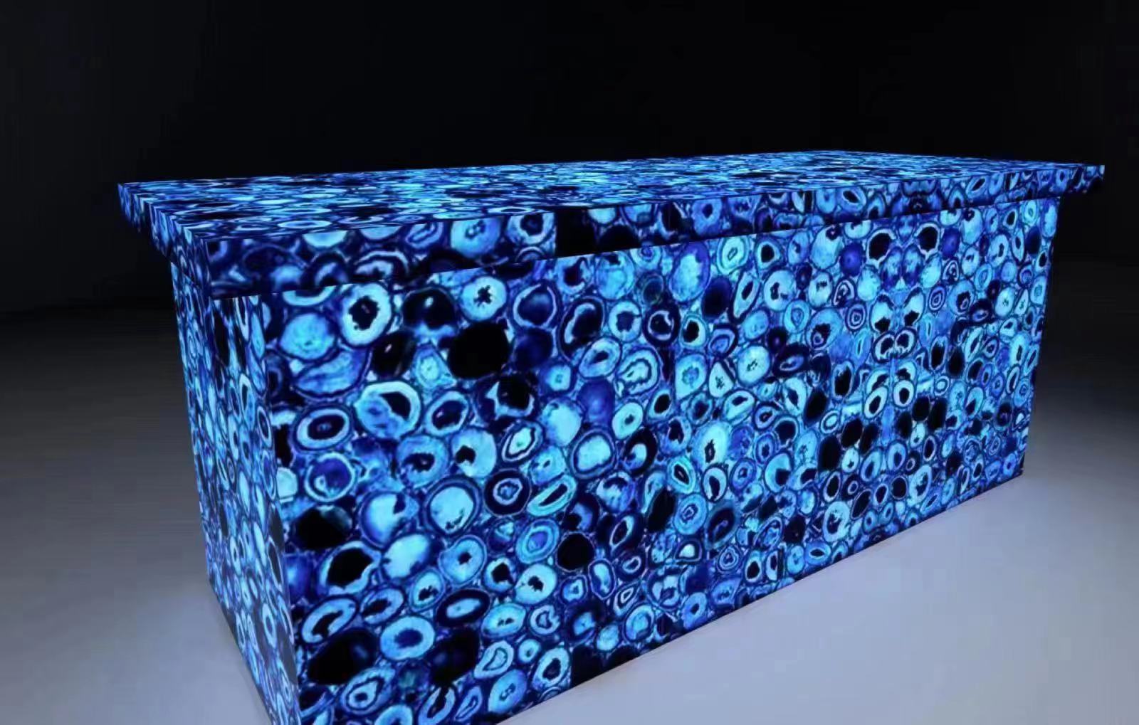 Blue agate gemstone backlit coffee table tops
