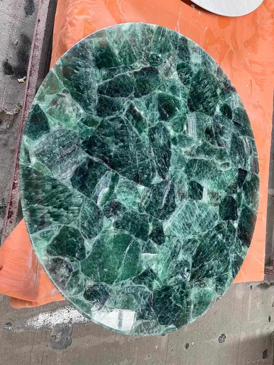 Green quartz gemstone table top Resin Tabletops