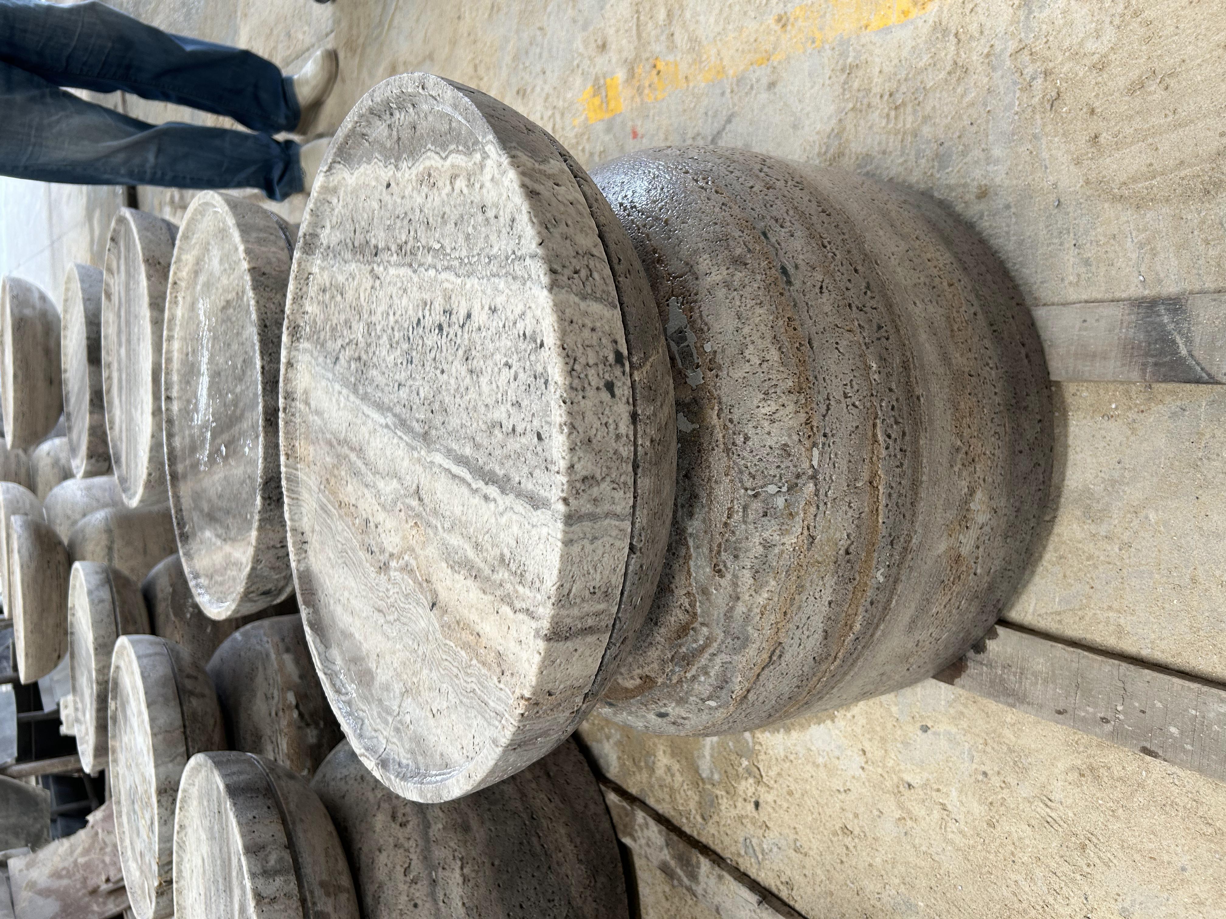 Silver Grey Travertine Side Table in bedroom