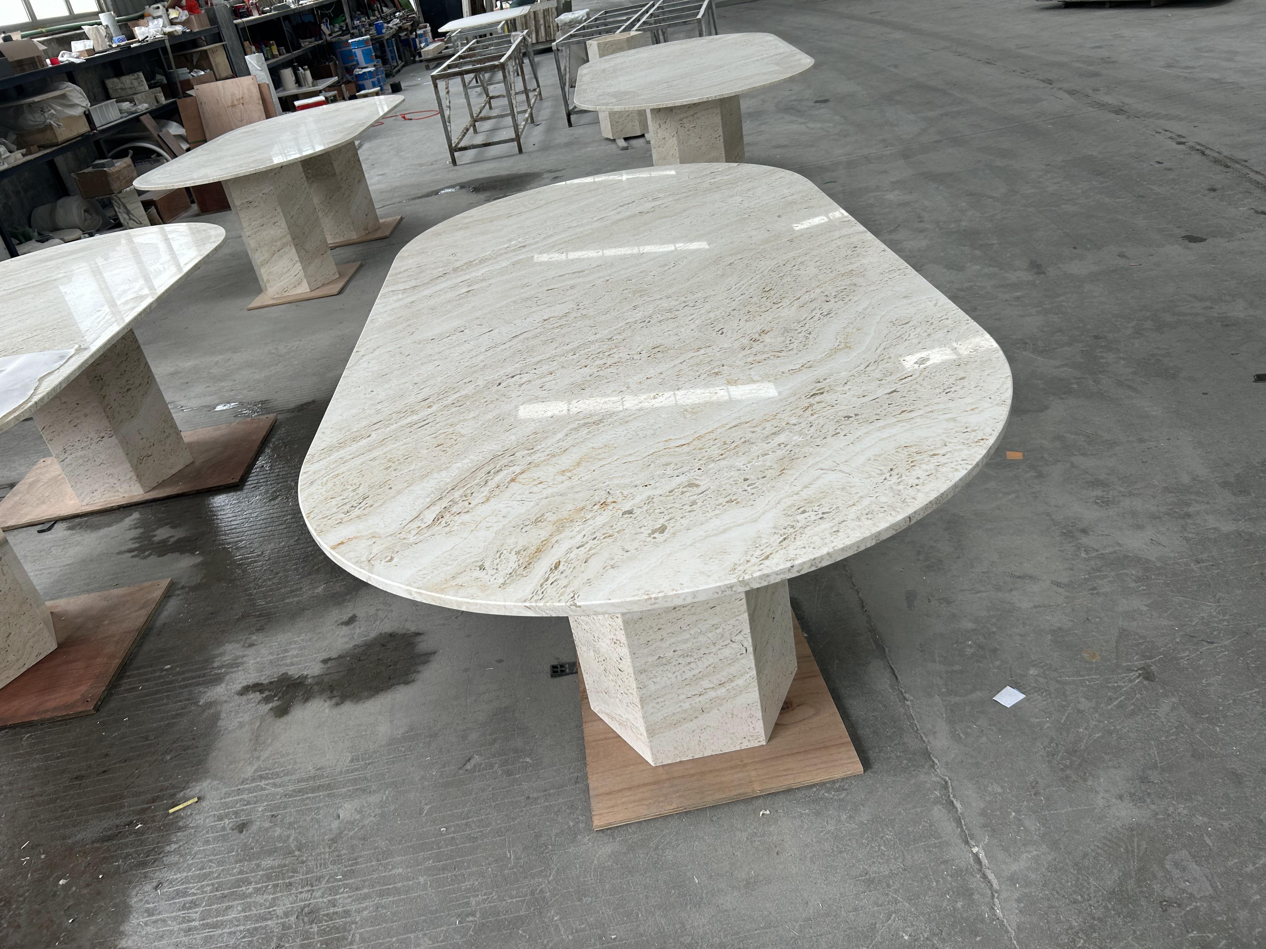 supre white travertine table sets
