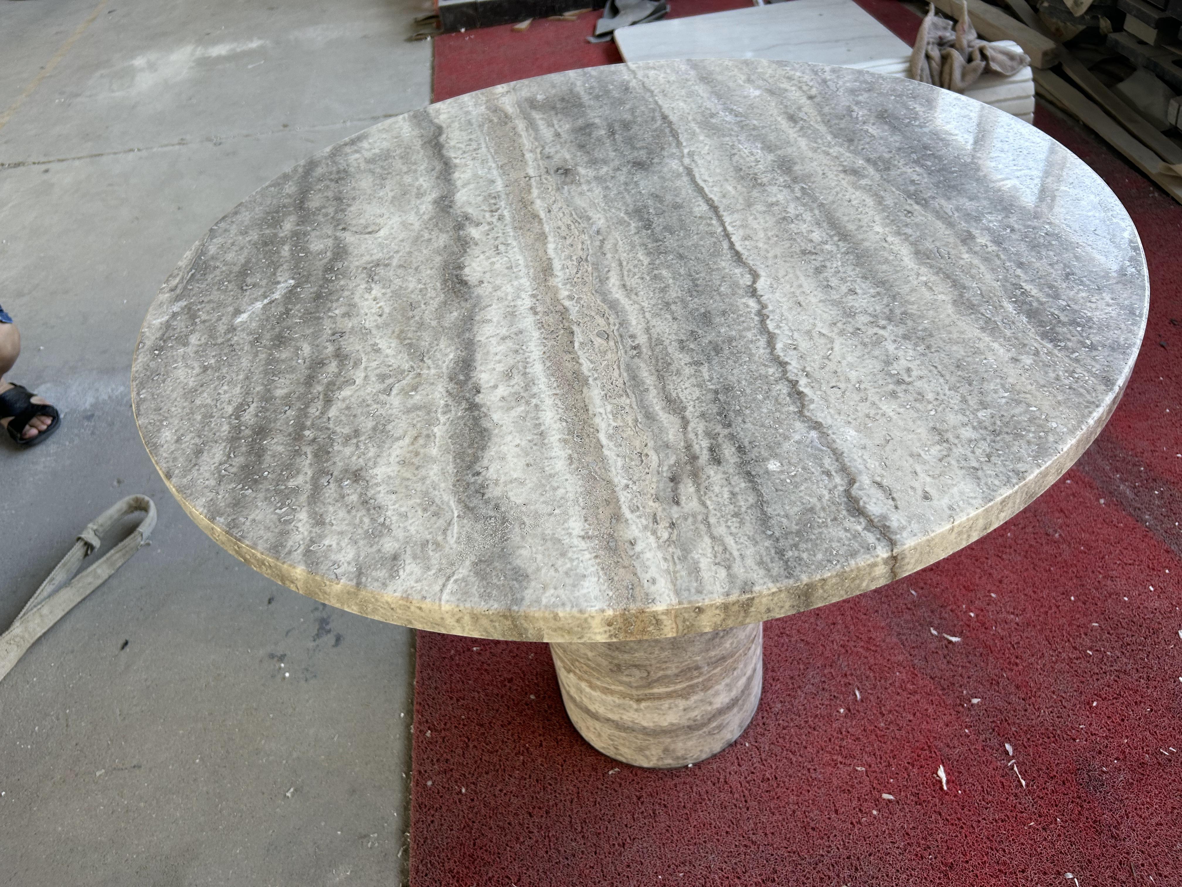Silver Grey Travertine Round Table Sets