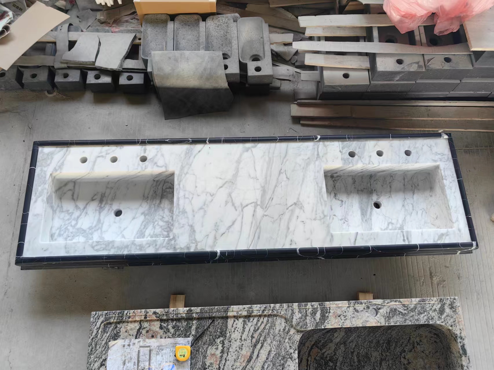 Marble Bathroom Countertops in Statuario White Marble Double bathroom vanity sinks with Black marqui