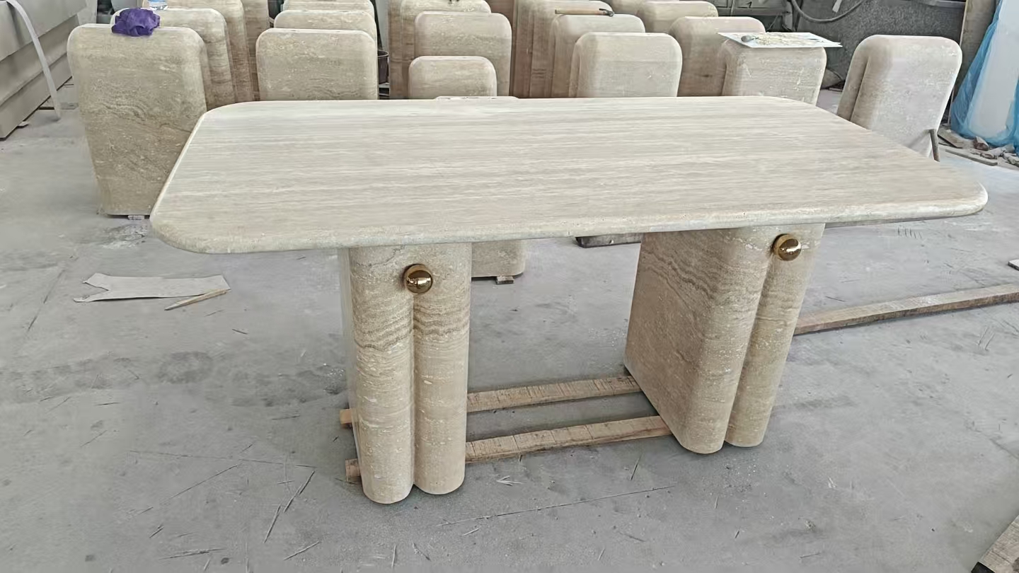 Beige Travertine Meeting Table with U sharp legs